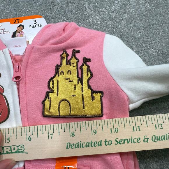 Disney Princess NWT 3 Piece Hoodie TShirt Legging Set Pink Gold 2T Ariel Belle - Picture 13 of 16